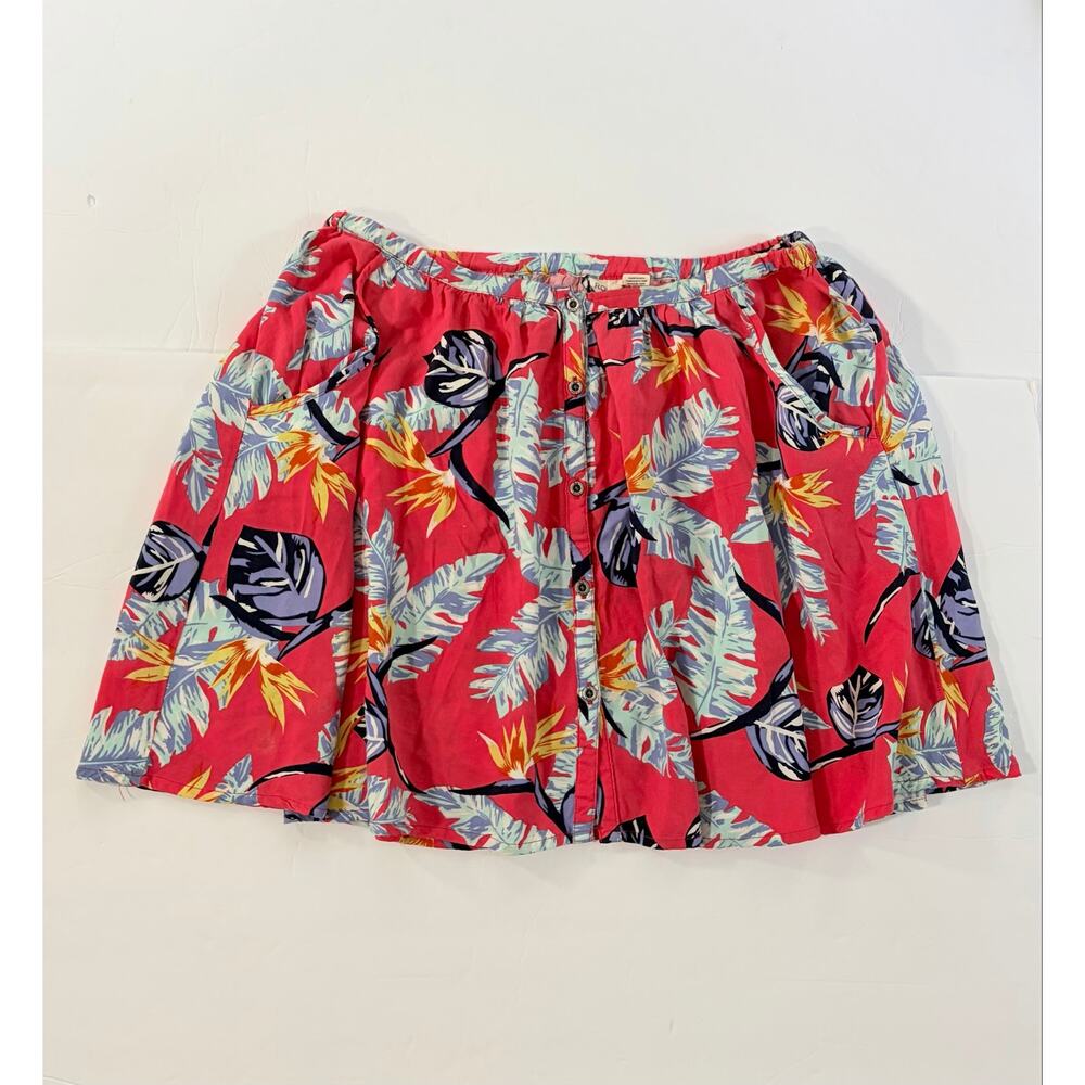 Roxy Red Tropical Print Mini Skirt Elastic Waist Pockets 100% Viscose S
